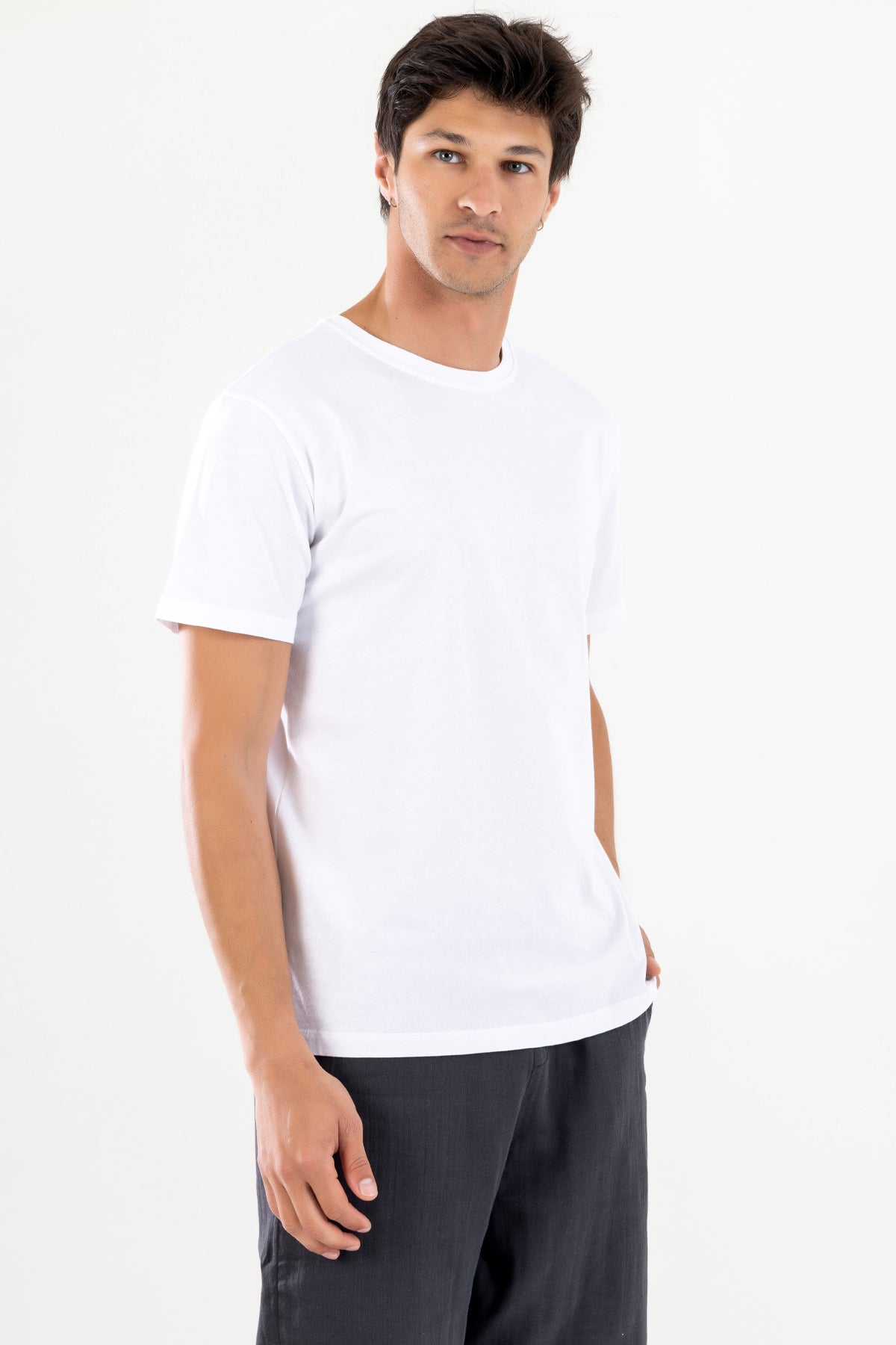 Bisiklet Yaka Erkek Basic Tişört - Beyaz