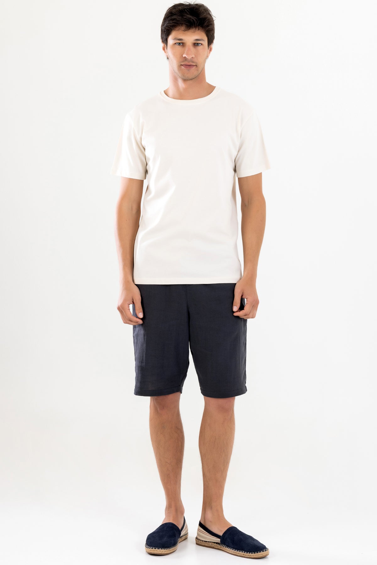 Bisiklet Yaka Erkek Basic Tişört - Krem