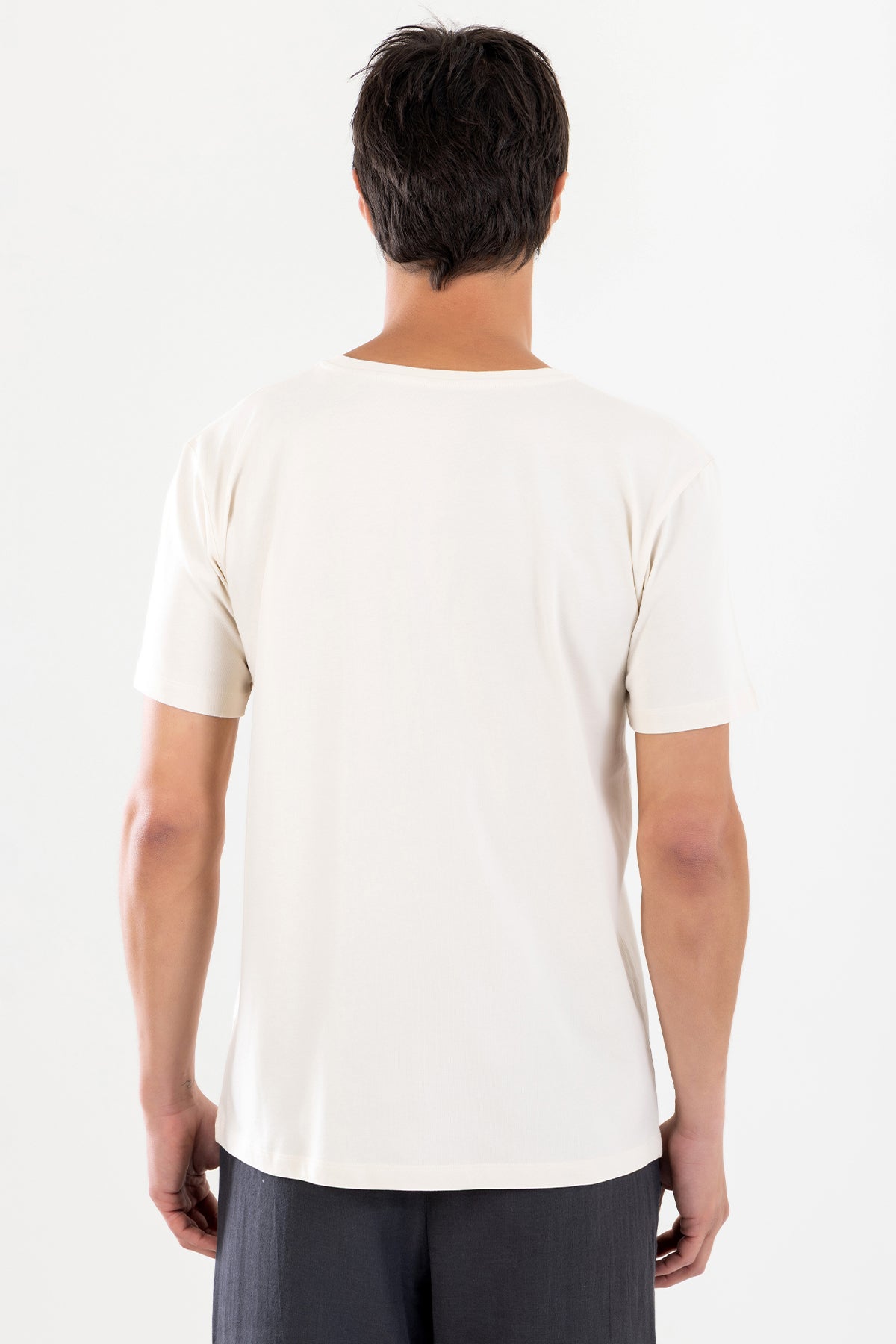 Bisiklet Yaka Erkek Basic Tişört - Krem