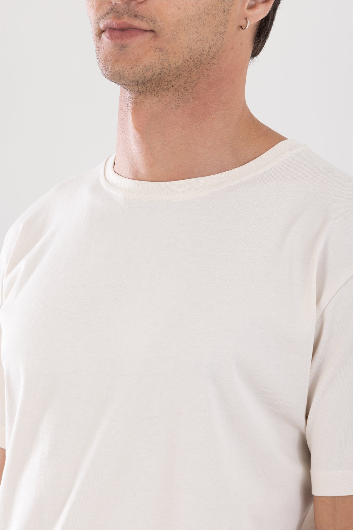 Bisiklet Yaka Erkek Basic Tişört - Krem