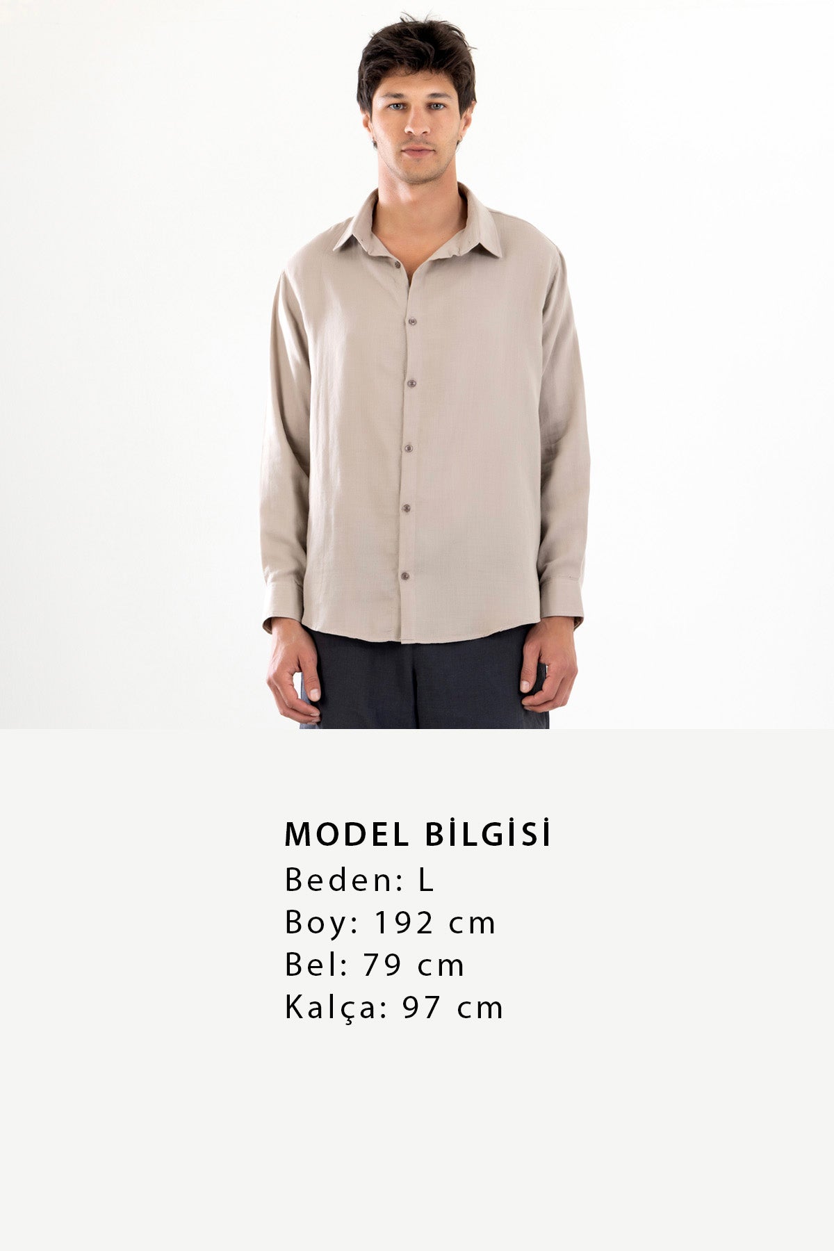 Uzun Kollu Erkek Müslin Gömlek - Bej