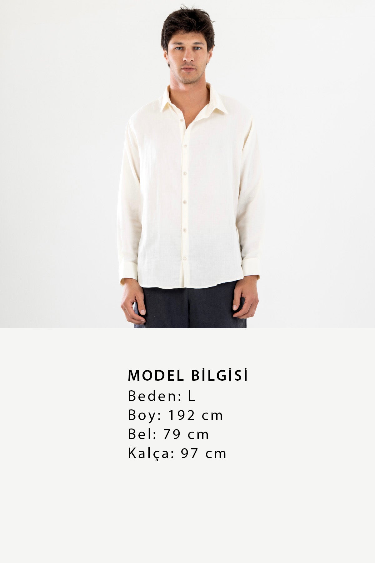 Uzun Kollu Erkek Müslin Gömlek - Krem