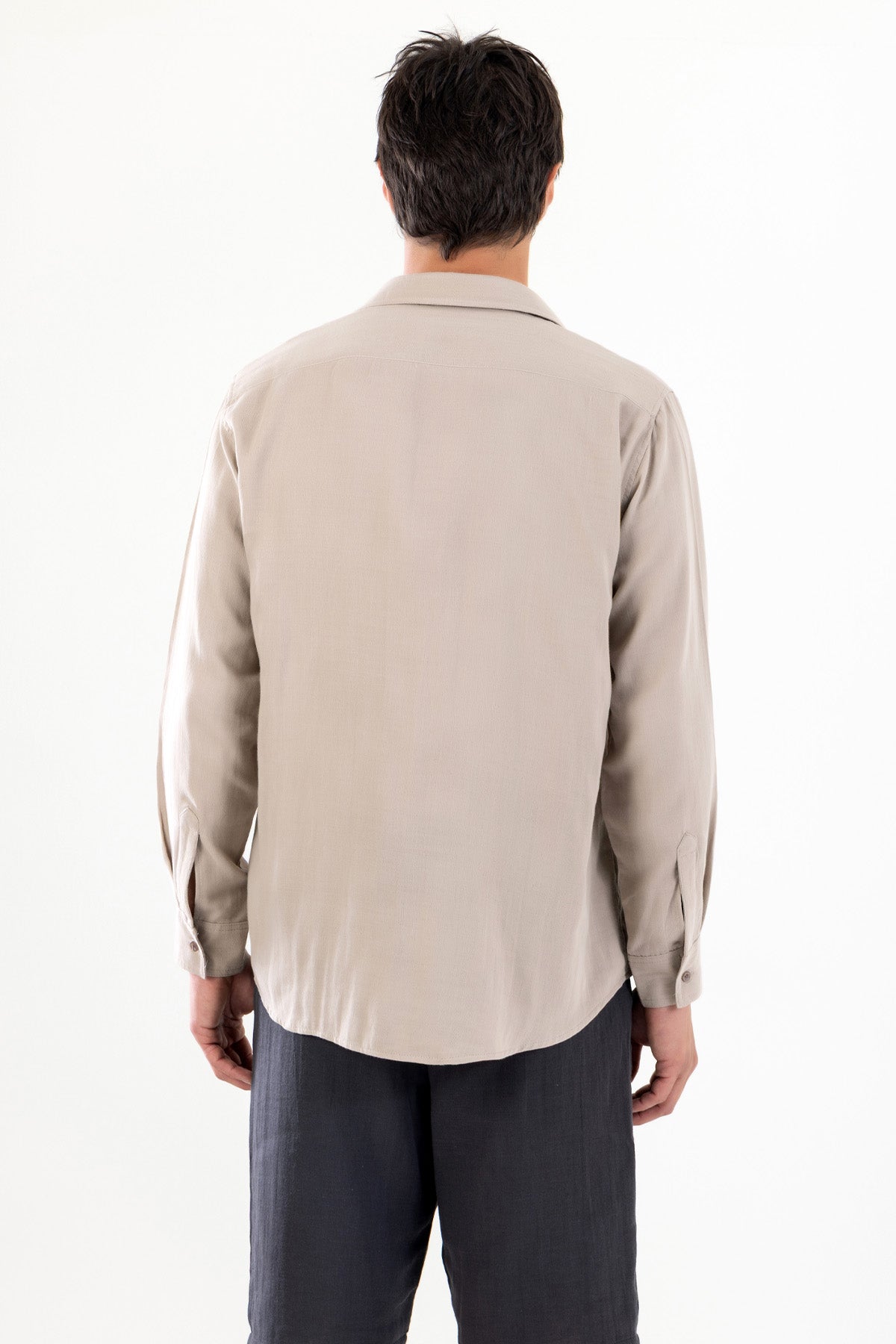 Uzun Kollu Erkek Müslin Gömlek - Bej