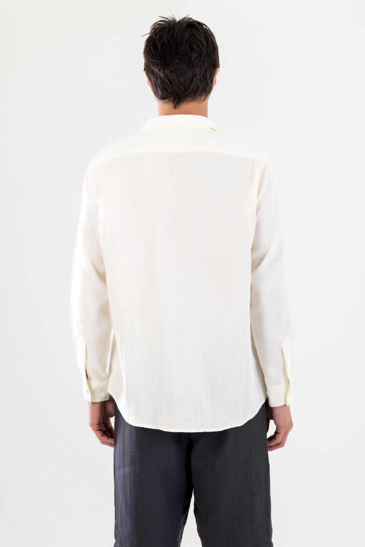 Uzun Kollu Erkek Müslin Gömlek - Krem