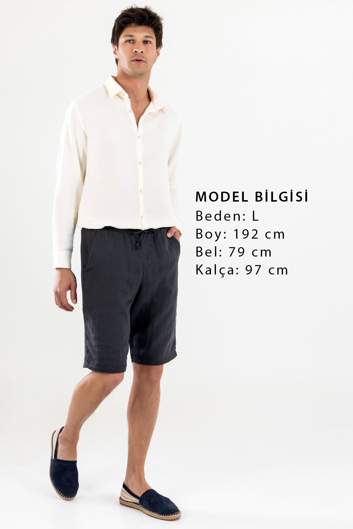 Bermuda Erkek Müslin Şort Beli Bağcıklı Cepli - Antrasit