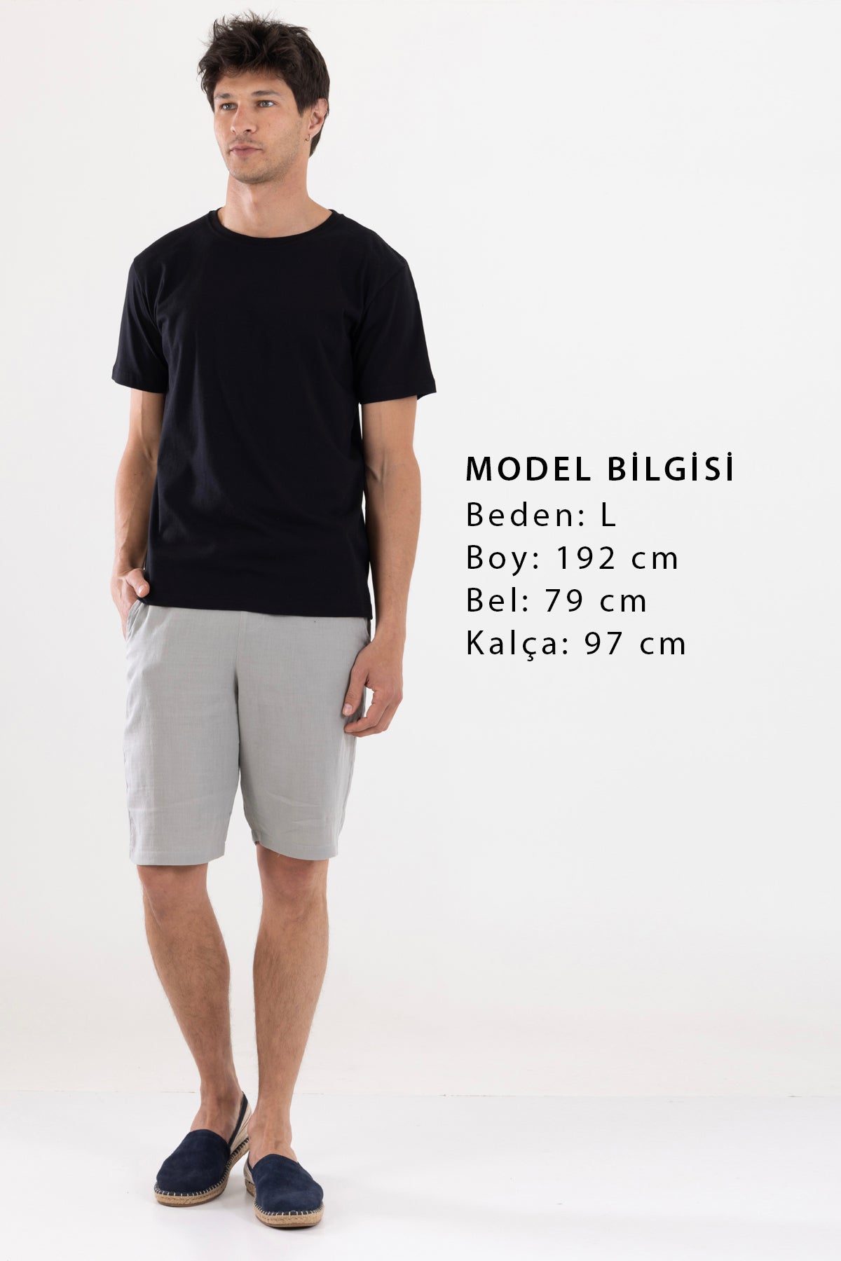 Bermuda Erkek Müslin Şort Beli Bağcıklı Cepli - Gri