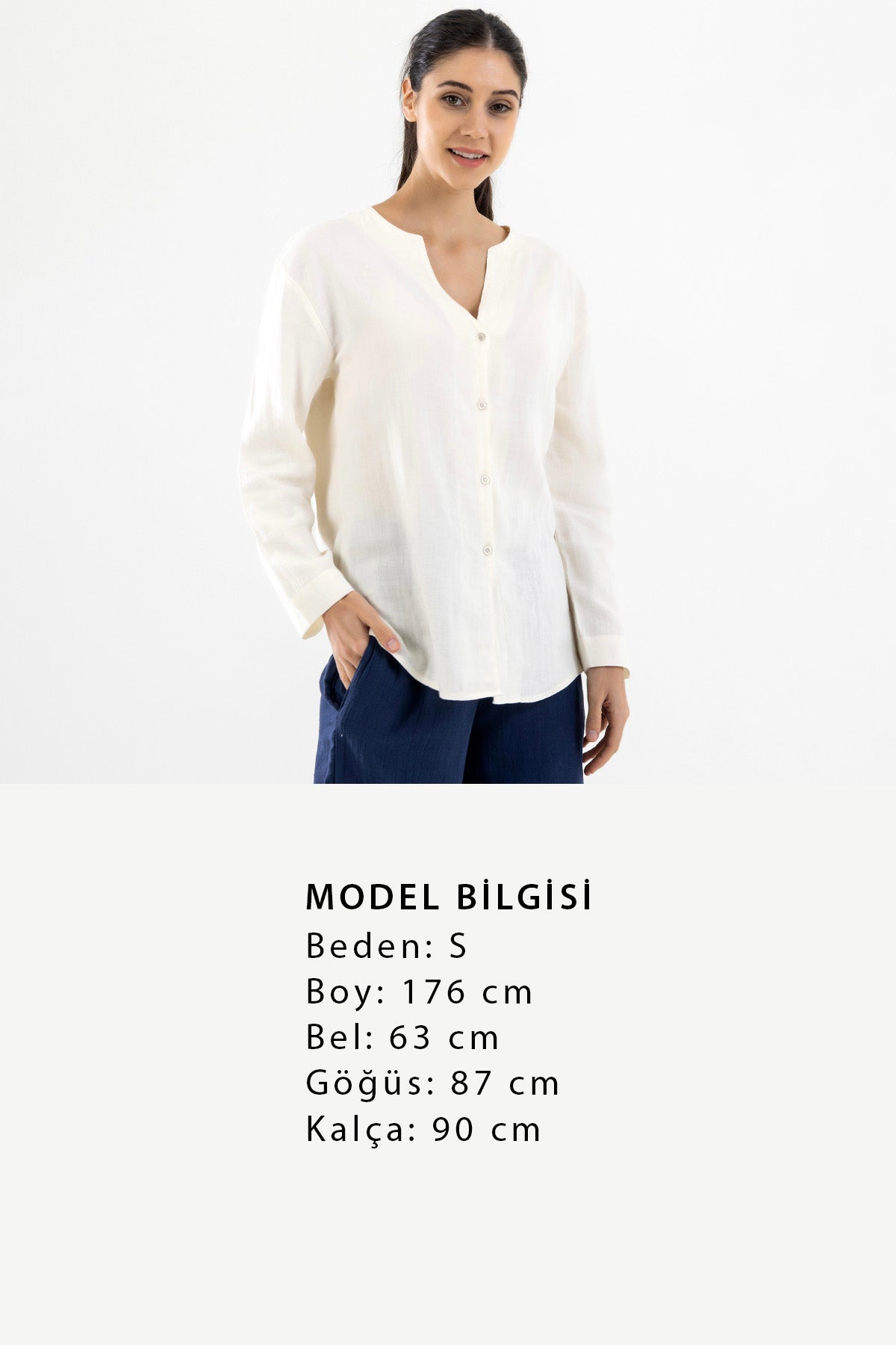 Uzun Kollu Kadın Müslin Gömlek - Krem