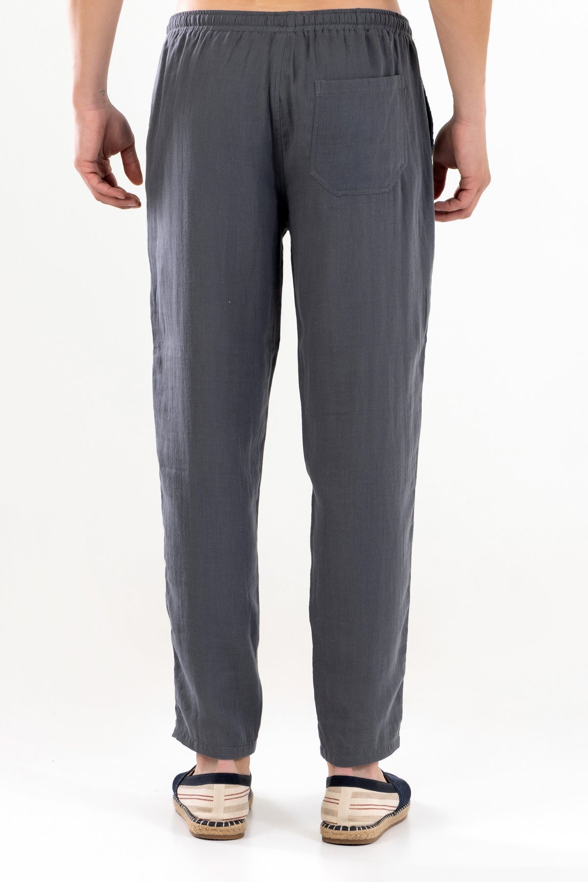 Dar Paça Beli Bağcıklı Erkek Müslin Pantolon - Füme