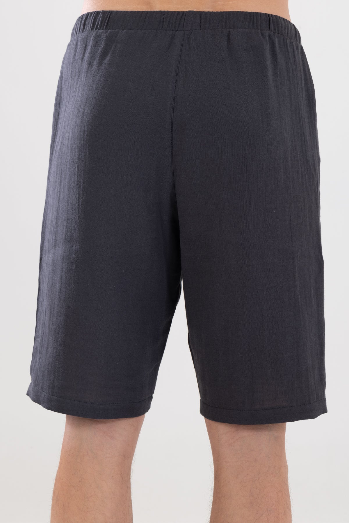 Bermuda Erkek Müslin Şort Beli Bağcıklı Cepli - Antrasit