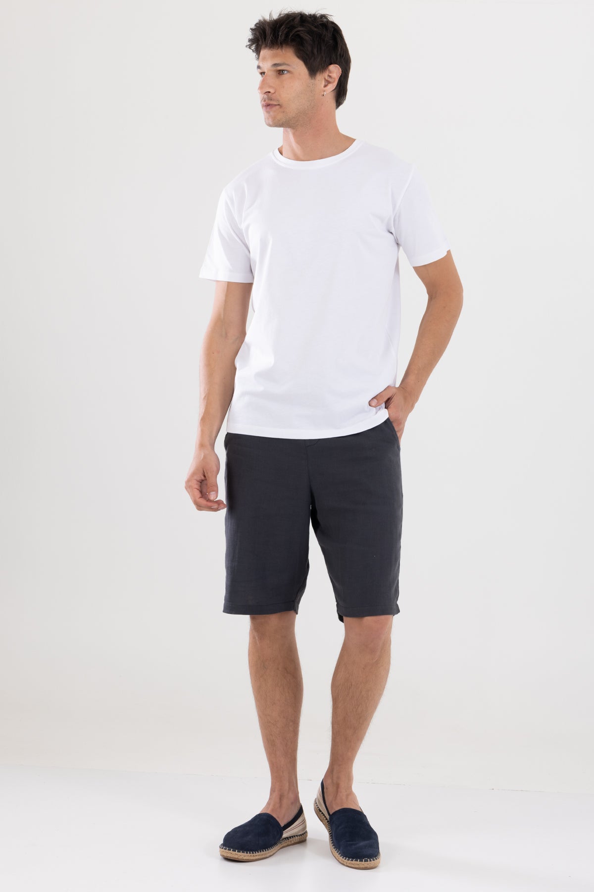 Bermuda Erkek Müslin Şort Beli Bağcıklı Cepli - Antrasit