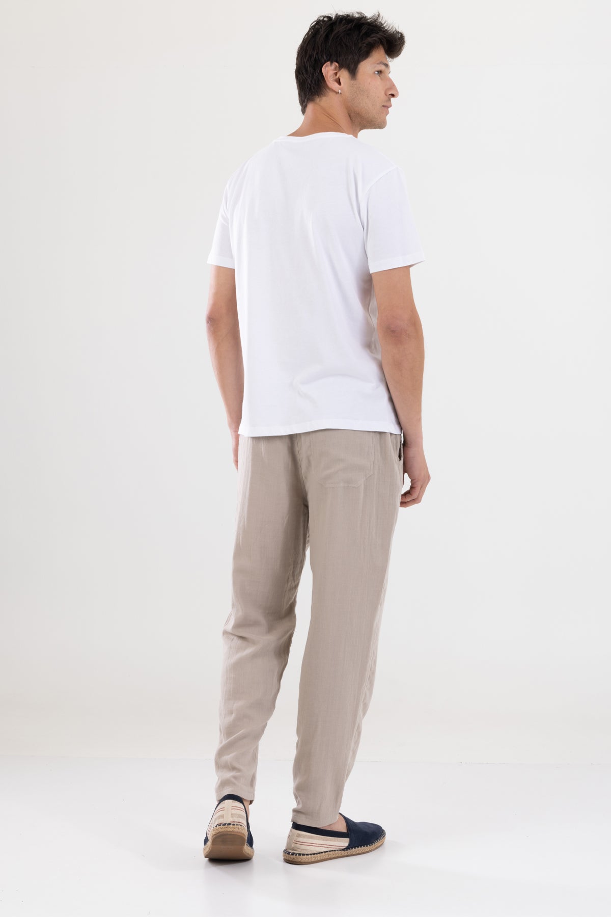 Dar Paça Beli Bağcıklı Erkek Müslin Pantolon - Bej