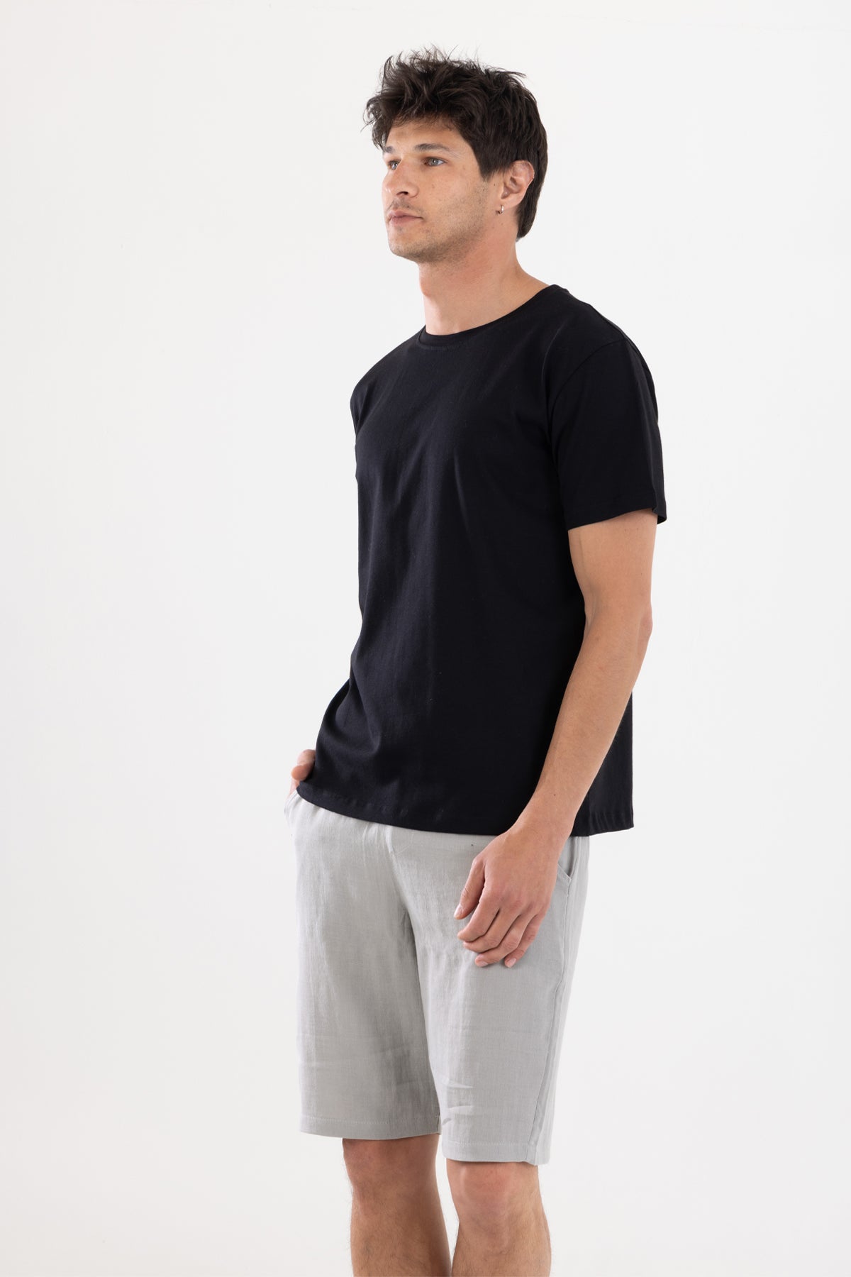 Bermuda Erkek Müslin Şort Beli Bağcıklı Cepli - Gri