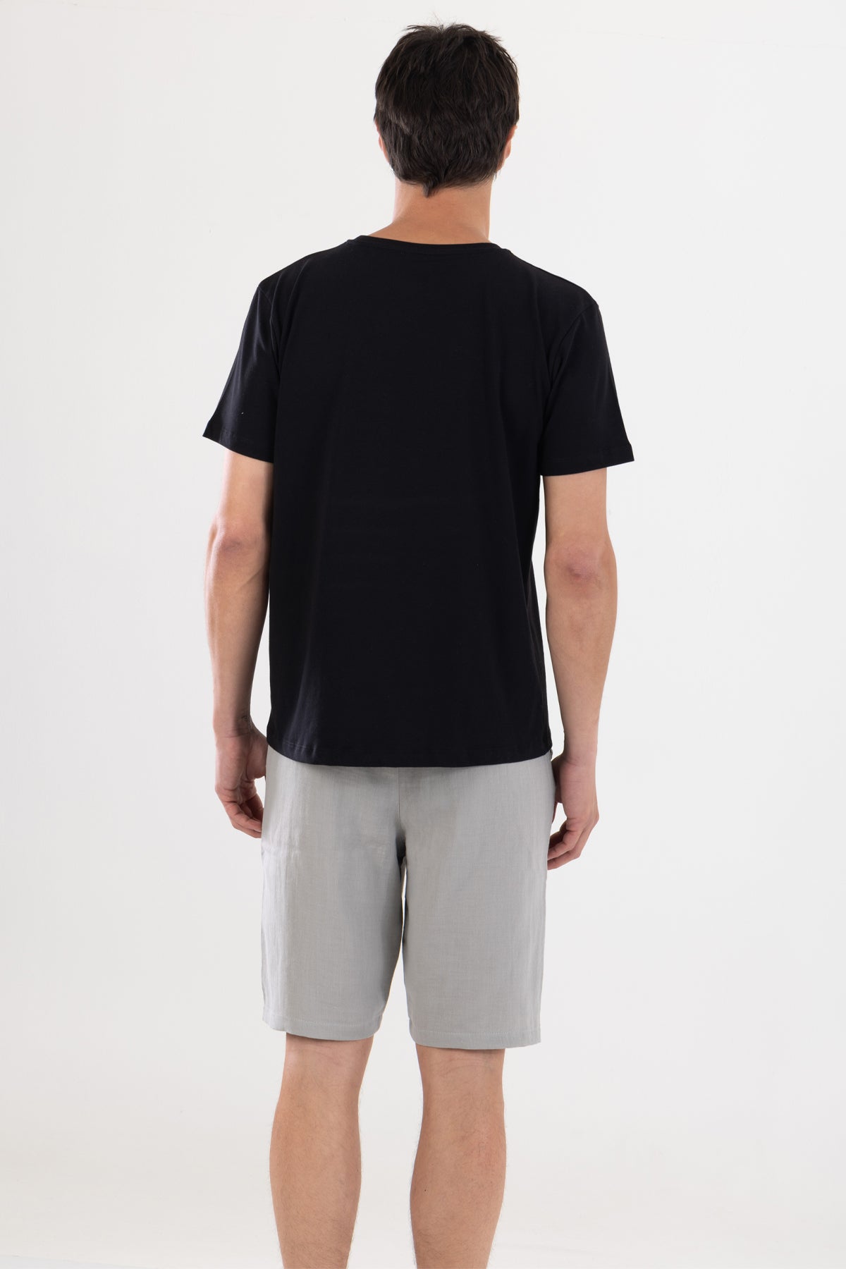 Bermuda Erkek Müslin Şort Beli Bağcıklı Cepli - Gri